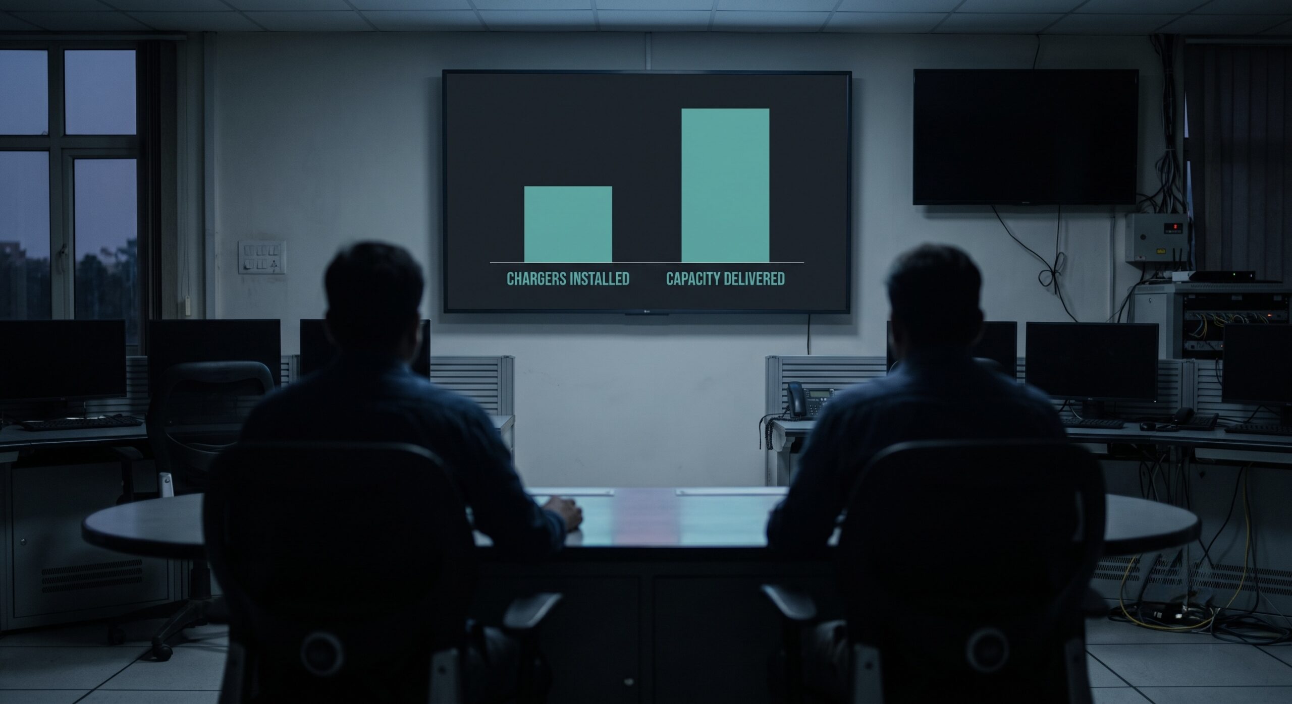 Control room display comparing chargers installed with capacity delivered
